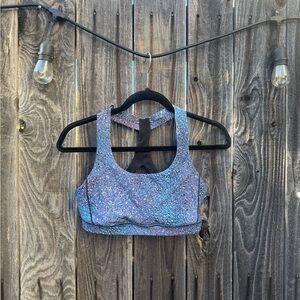 Lululemon Blue Fast Lane Racerback Scoop Neck Bra, multi-colored flecks size 8